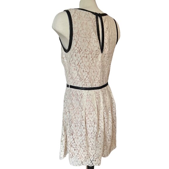 Speechless Cream Lace Babydoll Dress Sz 13 Juniors Black Faux Leather Waist - Picture 5 of 12